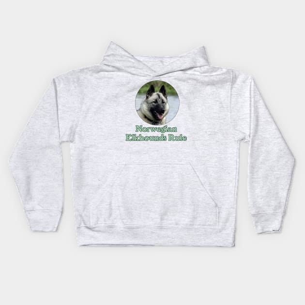 Norwegian Elkhounds Rule Kids Hoodie by Naves